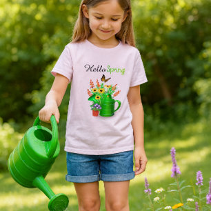 T-shirt Bonjour Fleurs de Printemps Jardin Filles Rose 