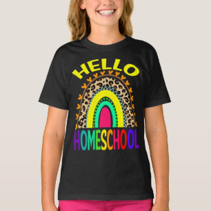 T-shirt Bonjour Homeschool Rainbow Leopard Retour À L'Écol