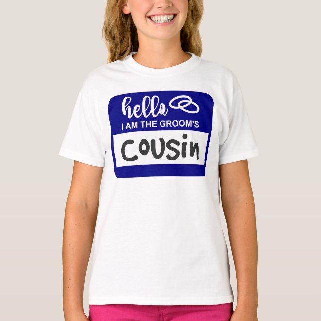 T-shirt Bonjour Je suis l'insigne du nom du Mariage Cousin (Devant)
