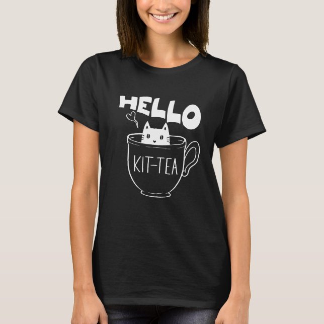 T-shirt Bonjour Kit Thé Chat Cute Kitten Chat (Devant)