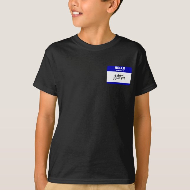 T-shirt Bonjour mon nom est Aditya (bleu) (Devant)