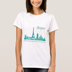 T-shirt Bonjour Paris Aquarelle Silhouette