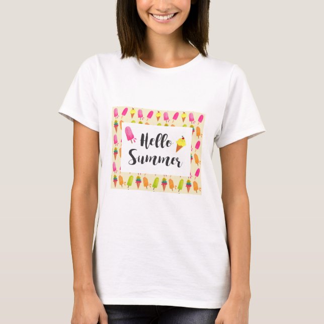 T-shirt Bonjour Popsicles d'été et crème glacée (Devant)