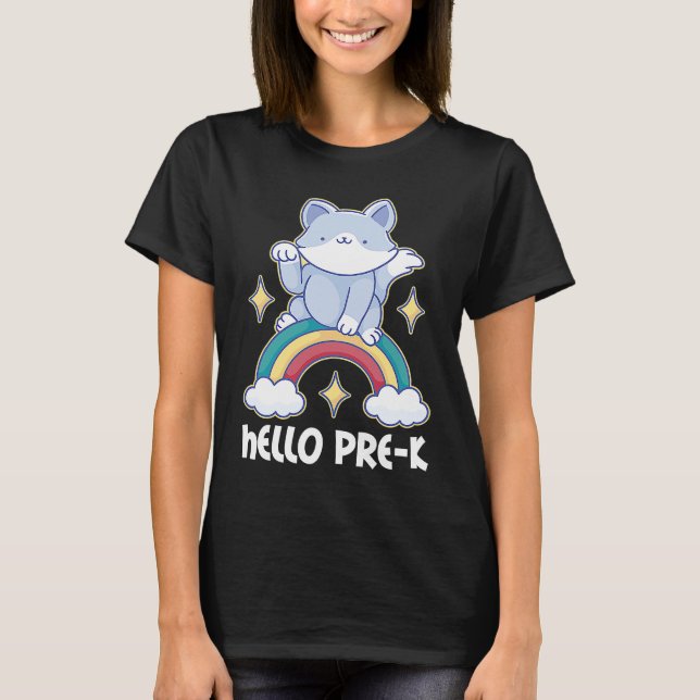 T-shirt Bonjour Pré K avec Cat pour l'école (Devant)