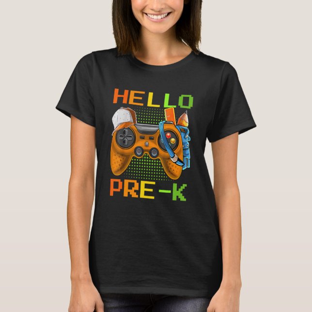 T-shirt Bonjour Pré K Jeu Vidéo Joueur Retour à l'école ga (Devant)