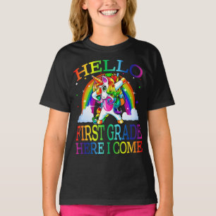 T-shirt Bonjour Première Année Ici Je Viens Unicorn