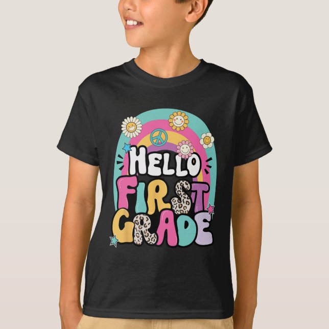 T-shirt Bonjour Première Année Retour À L'École Enseignant (Devant)