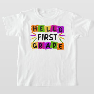 T-shirt Bonjour première année retour à l'école rétro
