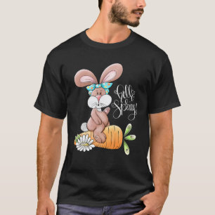 T-shirt Bonjour Printemps Lapin de Pâques lapin Messy Bun 