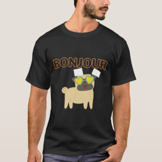 T-shirt Bonjour Pug, Bonjour Pug en lunettes de soleil 113