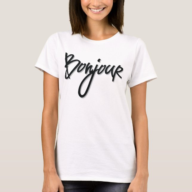 T-shirt Bonjour Script (Décor Noir) (Devant)
