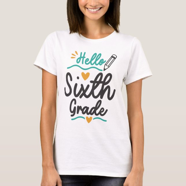 T-shirt Bonjour Sixième Année Retour À L'École Étudiant En (Devant)