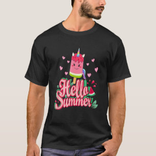 T-shirt Bonjour Vacances d'été Unicorn Crème glacée Popsic