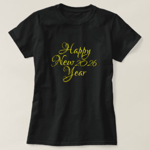T-shirt Bonne année 2026 Script noir et jaune