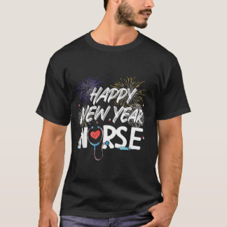 T-shirt Bonne année infirmière stéthoscope feux d'artifice