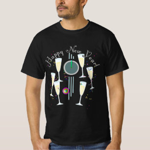 T-shirt Bonne Année - Verres à Champagne et Horloge