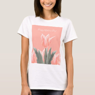 T-shirt Bonne fête des mères ! Fleurs de tulipes de pêche