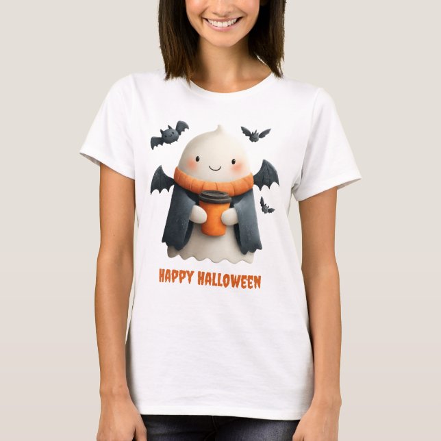 T-shirt Bonne Halloween jolie conception de fantôme (Devant)