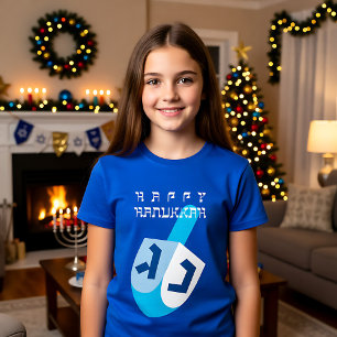 T-shirt Bonne Hanoukka 2 avec bleu Dreidel