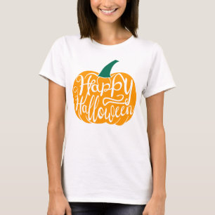 T-shirt Bonne lettre Halloween sur citrouille sculpté