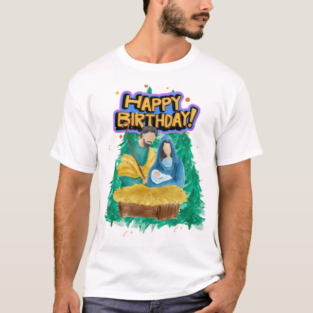 T-shirt Bonne Nativité d'anniversaire aquarelle (Devant)