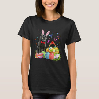 T-shirt Bonne Pâques avec Joli lapin noir Panier oeufs de