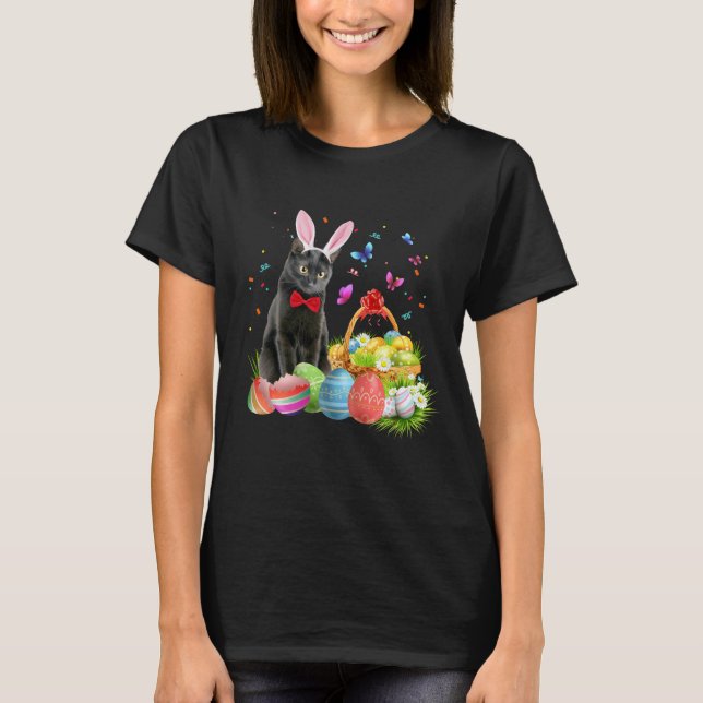 T-shirt Bonne Pâques avec Joli lapin noir Panier oeufs de  (Devant)