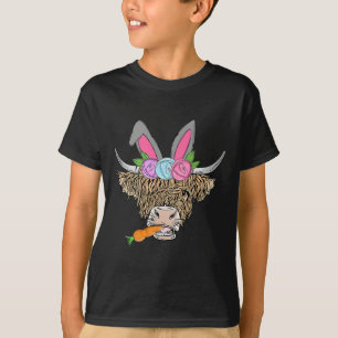 T-shirt Bonne Pâques Heifer Highland Vache Avec Bunny Ears