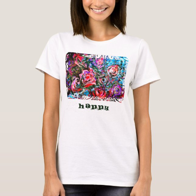 T-shirt BONNE peinture artistique avec des roses semi-abst (Devant)