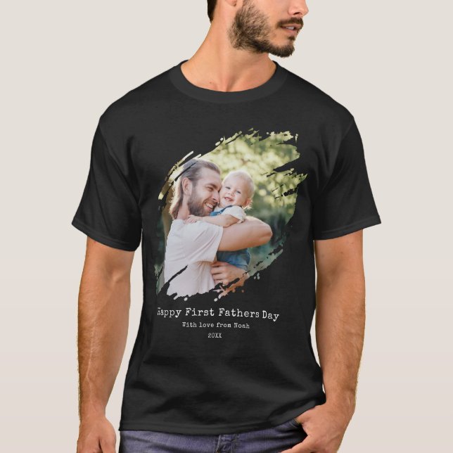 T-shirt Bonne première Fête des pères photo personnalisée (Devant)