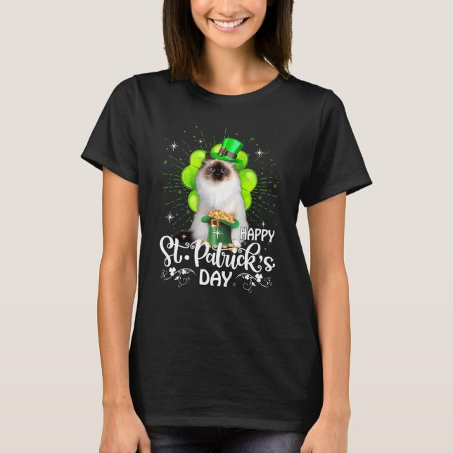T-shirt Bonne St Patrick's Day Birman Chat Shamrock Lucky (Devant)