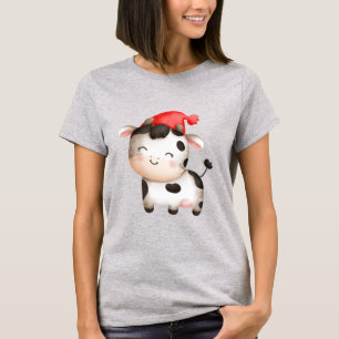 T-shirt Bonne vache dans un Casquette rouge mignon