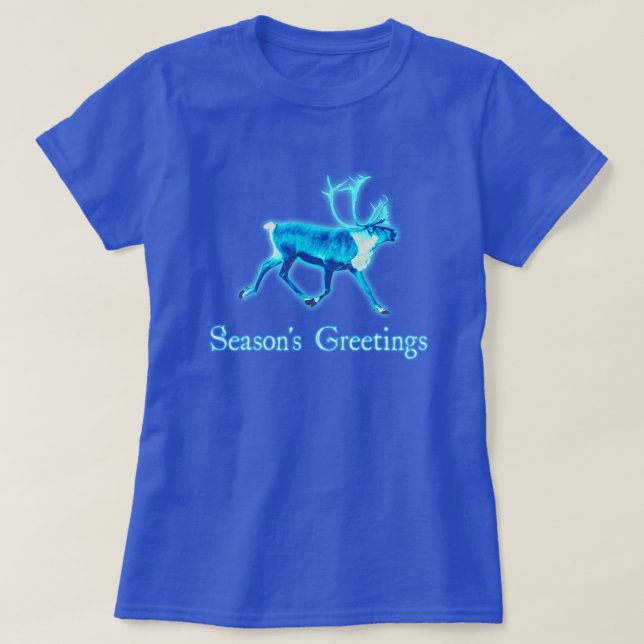 T-shirt Bonnes Fêtes - Caribou bleu (rennes) (Design devant)
