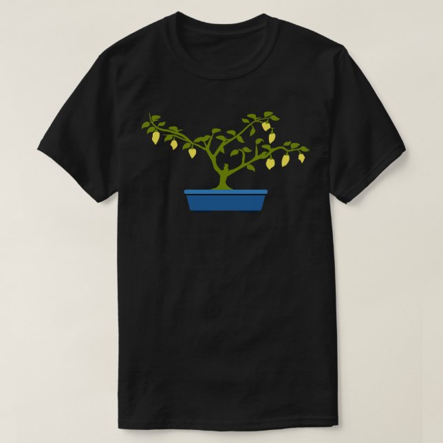 T-shirt Bonsai de chili jaune dans le pot Bonsai bleu (Design devant)