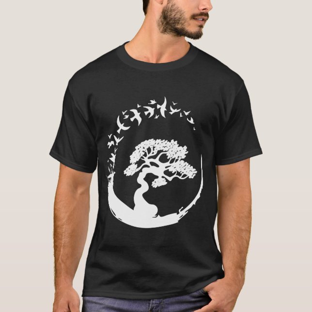 T-shirt Bonsairee Japonais Enso Circle Birds famille (Devant)