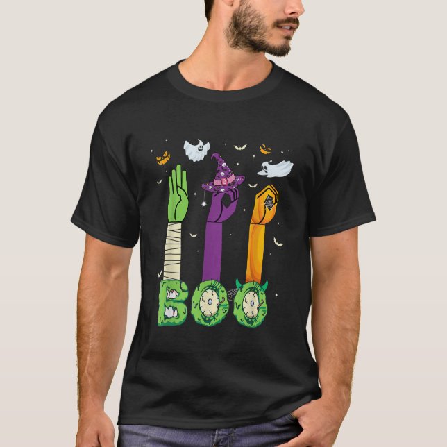T-shirt Boo American Sign Language ASL Coût d'Halloween So (Devant)