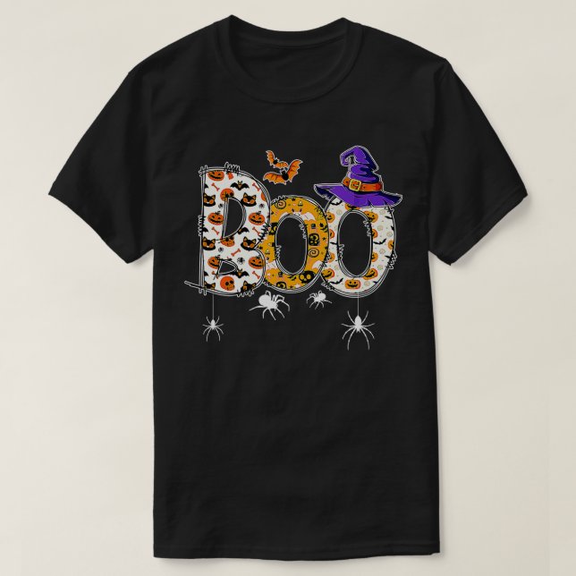 T-shirt Boo Avec Araignées Sorcière Casquette Halloween Co (Design devant)