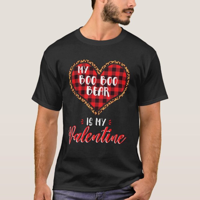 T-shirt Boo Boo Bear est My Valentine Leopard Buffalo Plai (Devant)