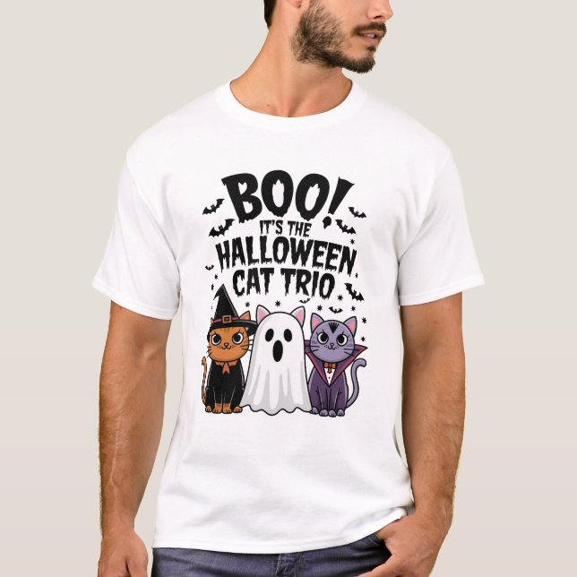 T-shirt Boo C'est le Trio de Chat Halloween (Devant)
