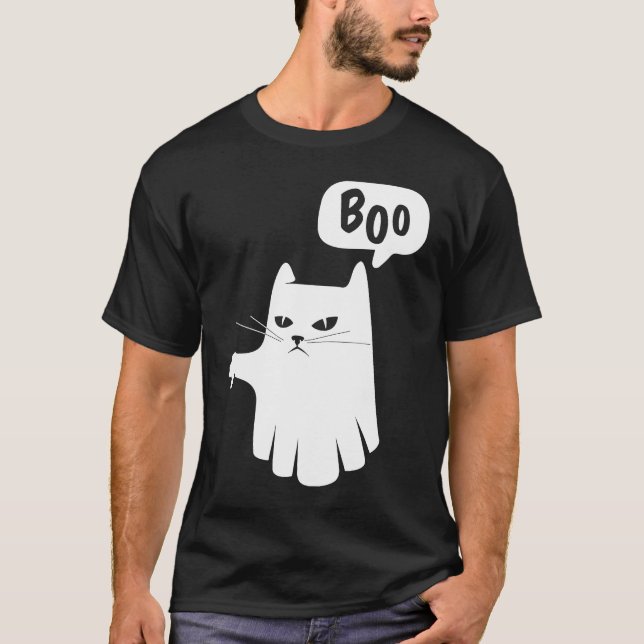T-shirt Boo Ghost Cat désapprouve désapprobation Halloween (Devant)