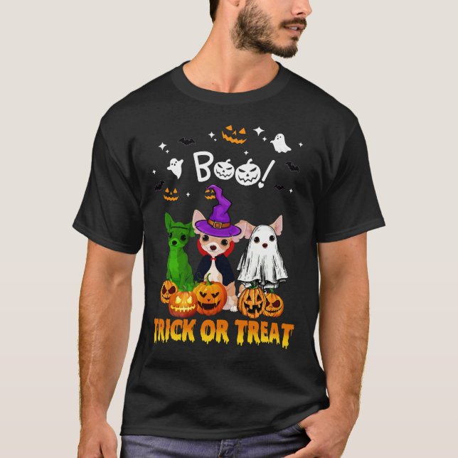T-shirt Boo Ghost Chihuahua Tricoter Ou Traiter Halloween (Devant)