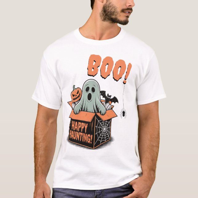 T-shirt BOO ! Happy Halloween Haunting Ghost (Devant)