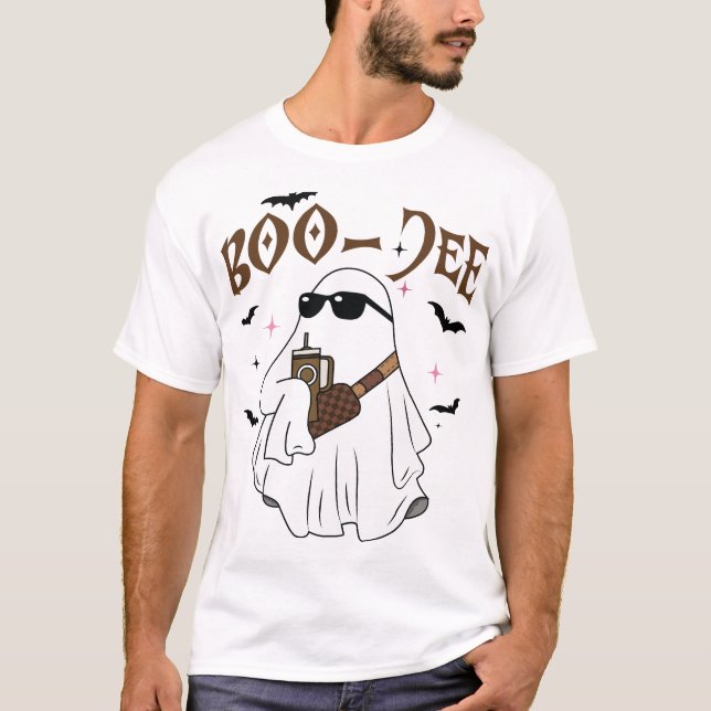 T-shirt Boo JEE Boujee Pink Ghost Halloween October Vibes (Devant)