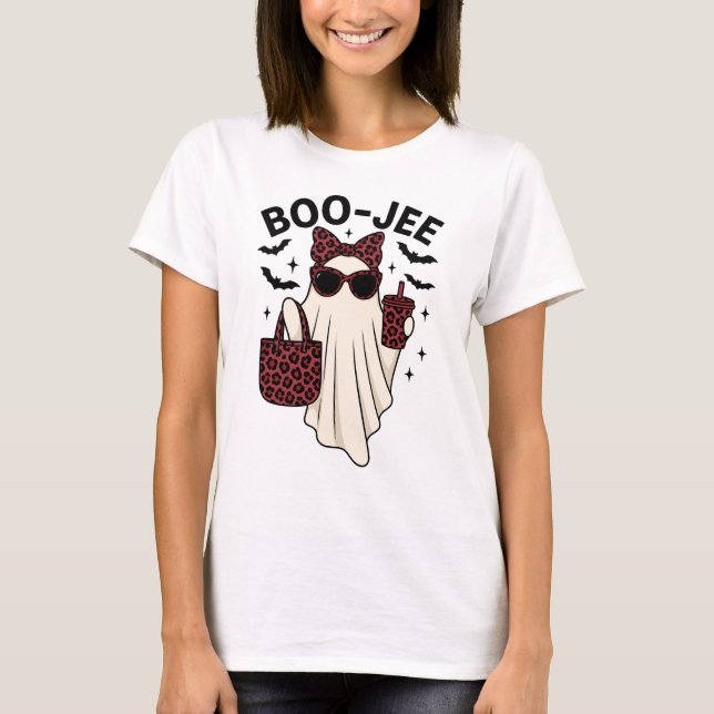 T-shirt Boo-Jee Funny Halloween Ghost avec Glam Leopard Pr (Devant)