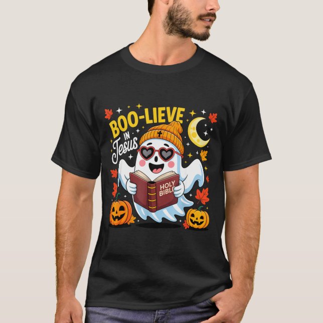 T-shirt Boo-lieve In Jesus Ghost Christian Halloween Funny (Devant)