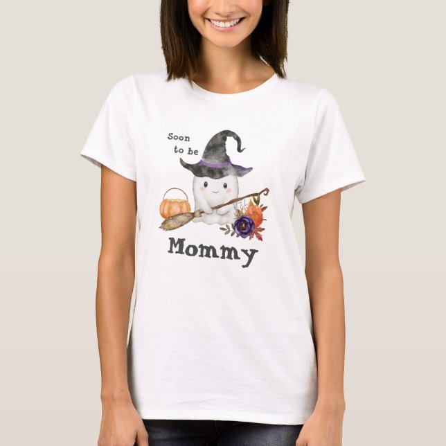 T-shirt Boo mignon fantôme Halloween Bientôt être maman (Devant)