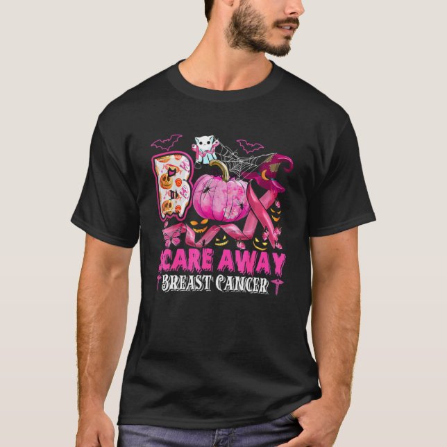 T-shirt Boo Scare Away Breast Cancer Rose Ribbon Spider Ha (Devant)