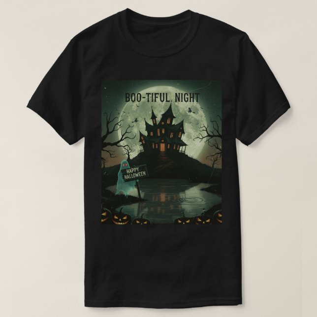 T-shirt Boo-tiful Night Haunted House & Pleine lune Hallow (Design devant)