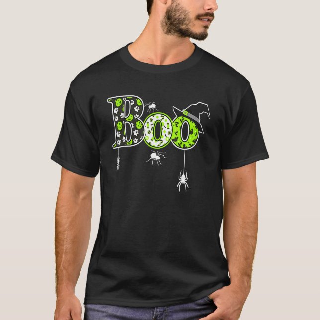 T-shirt Boo With Spiders And Witch Hat Halloween (Devant)