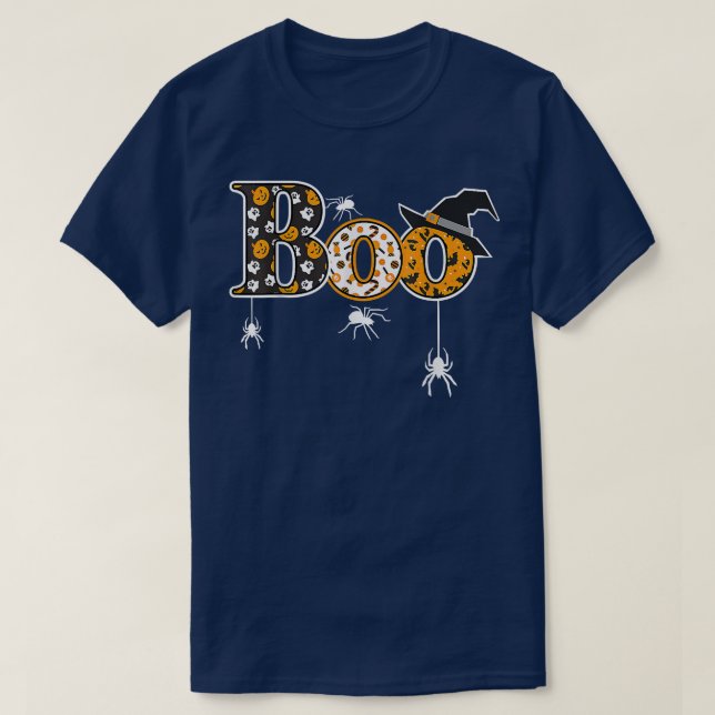 T-shirt Boo With Spiders And Witch Hat Halloween T  (Design devant)